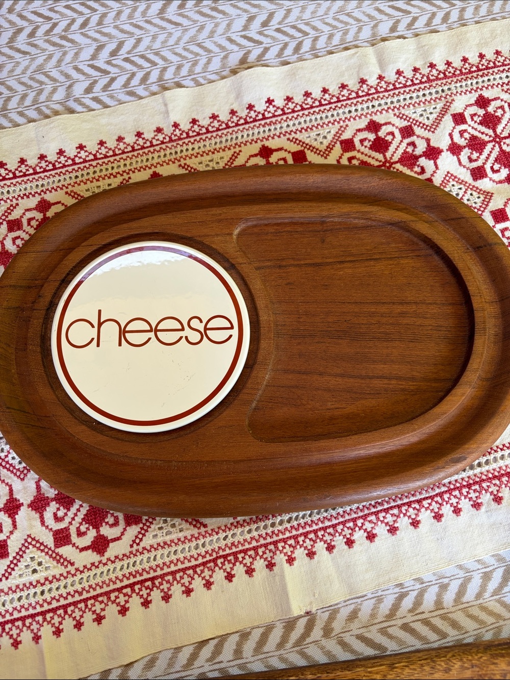 VINTAGE GOODWOOD Wooden Cheese Serving Board with Ceramic Cheese Plate -MCM
